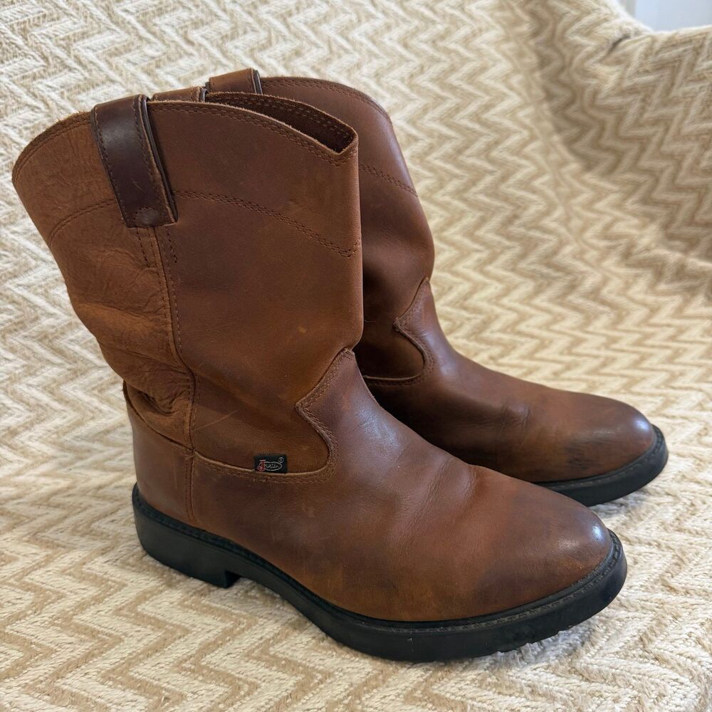 Justin Boots Western Junior Roper Youth Leather Pull On Work Boots 4782Y Size 3D